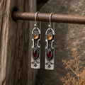 Handmade Sterling Silver Garnet & Yellow Agate Earrings