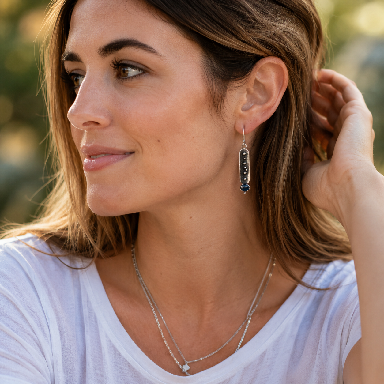 Artisan Sterling Silver & Natural Blue Apatite Dangle Earrings for Women