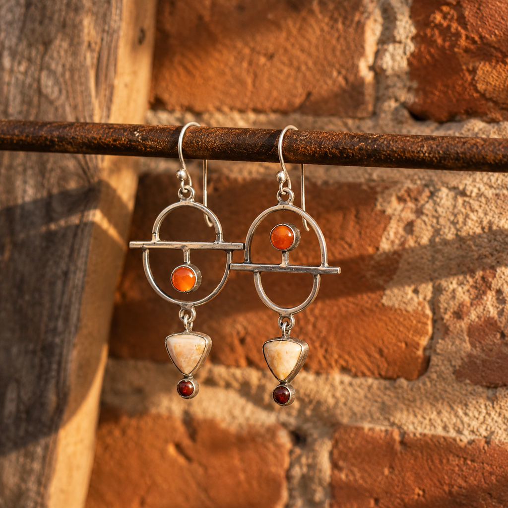 Handmade Sterling Silver Asymmetrical Agate Earrings