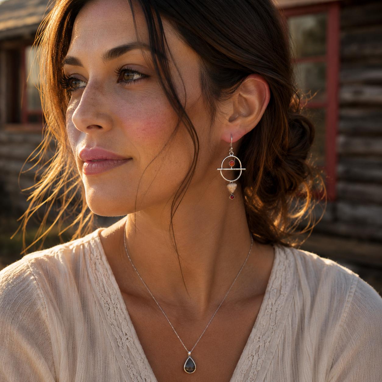 Handmade Sterling Silver Asymmetrical Agate Earrings