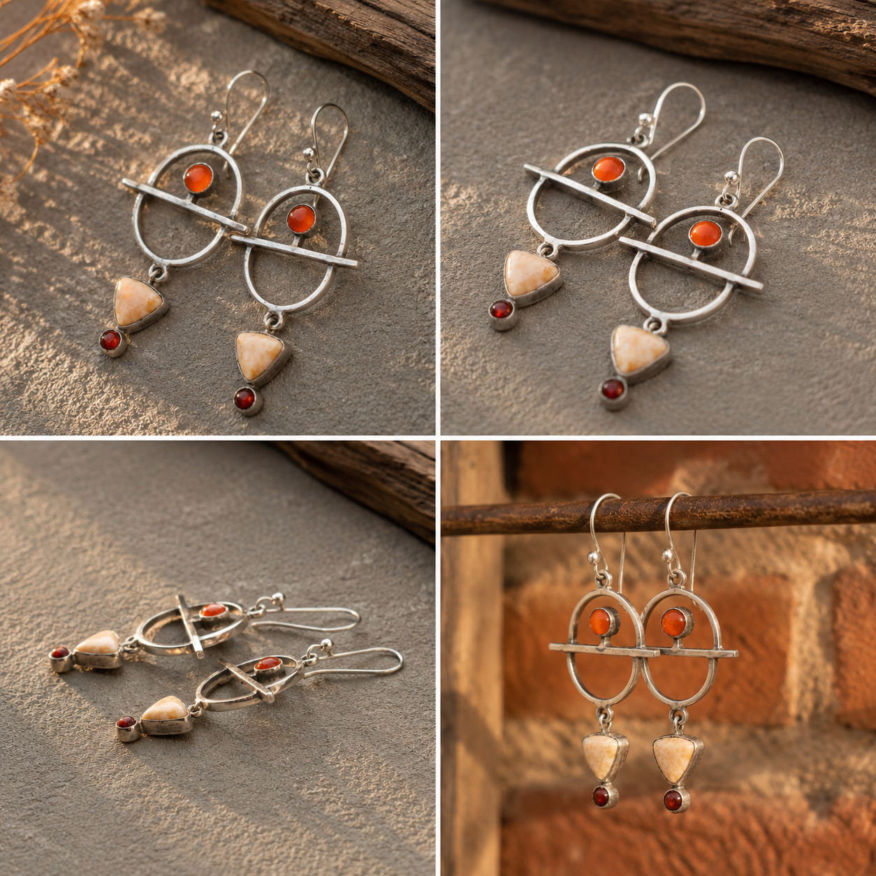 Handmade Sterling Silver Asymmetrical Agate Earrings