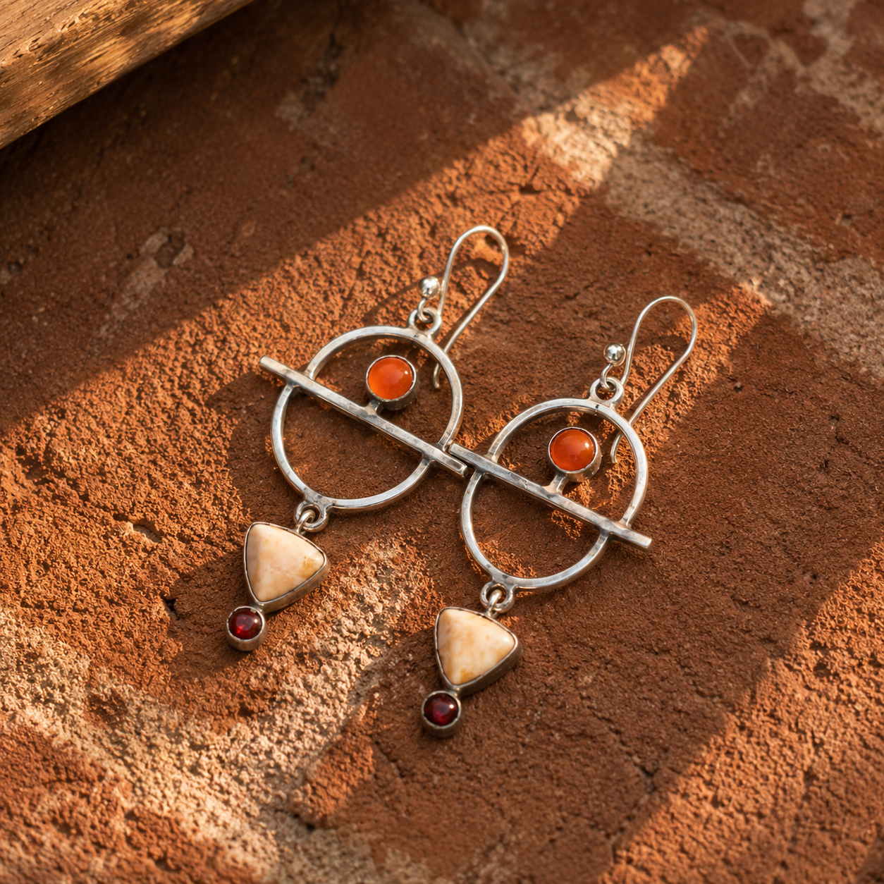 Handmade Sterling Silver Asymmetrical Agate Earrings