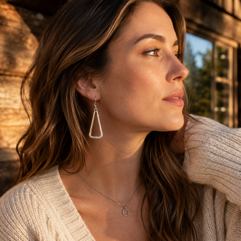 Handmade Hammered Sterling Silver Triangle Earrings