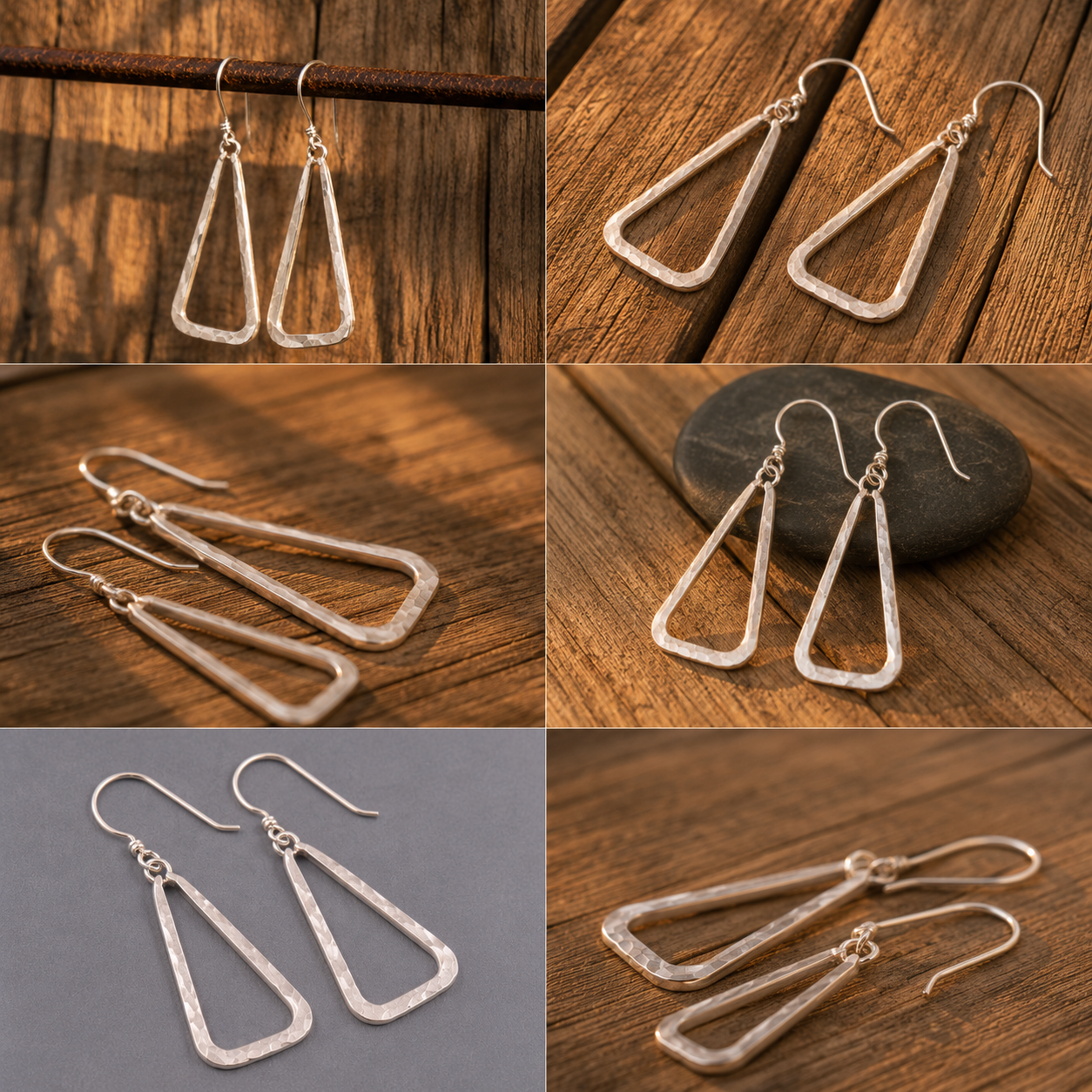 Handmade Hammered Sterling Silver Triangle Earrings