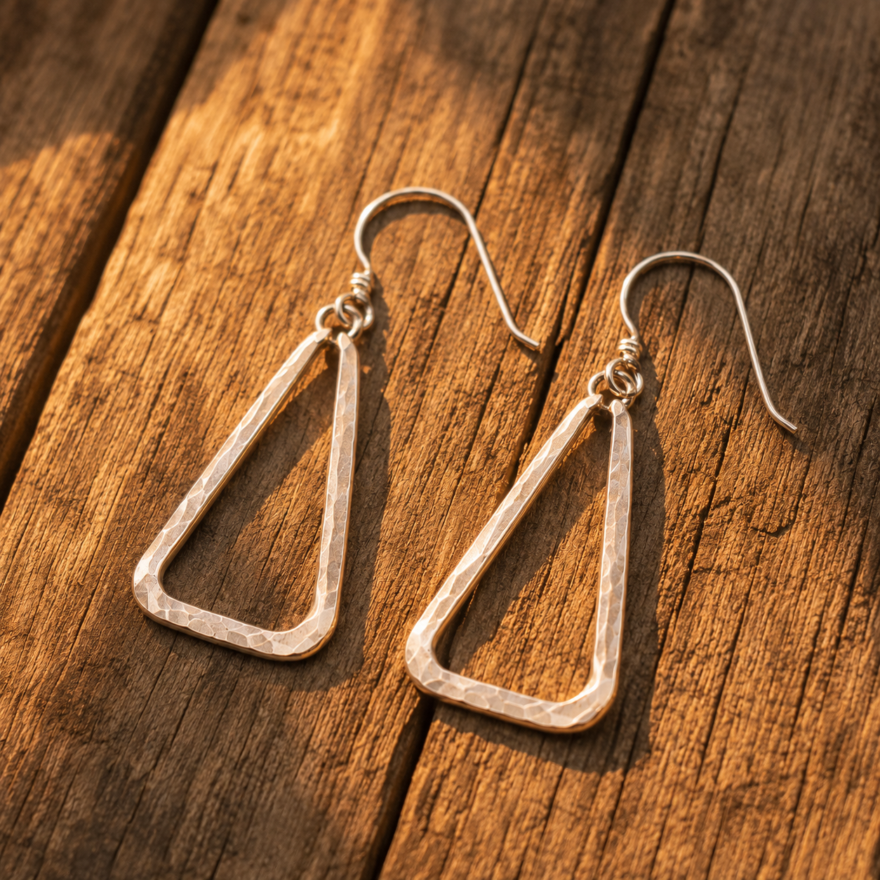 Handmade Hammered Sterling Silver Triangle Earrings
