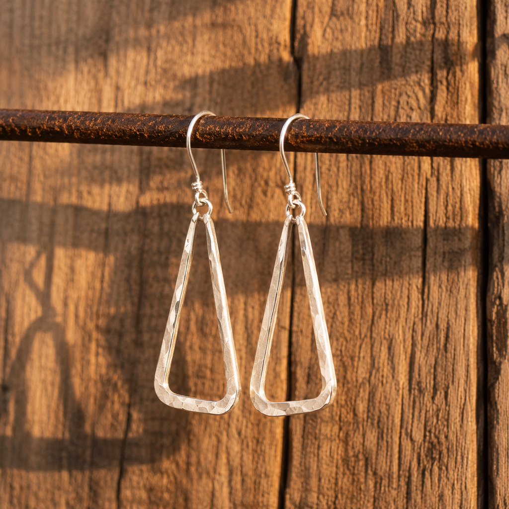 Handmade Hammered Sterling Silver Triangle Earrings