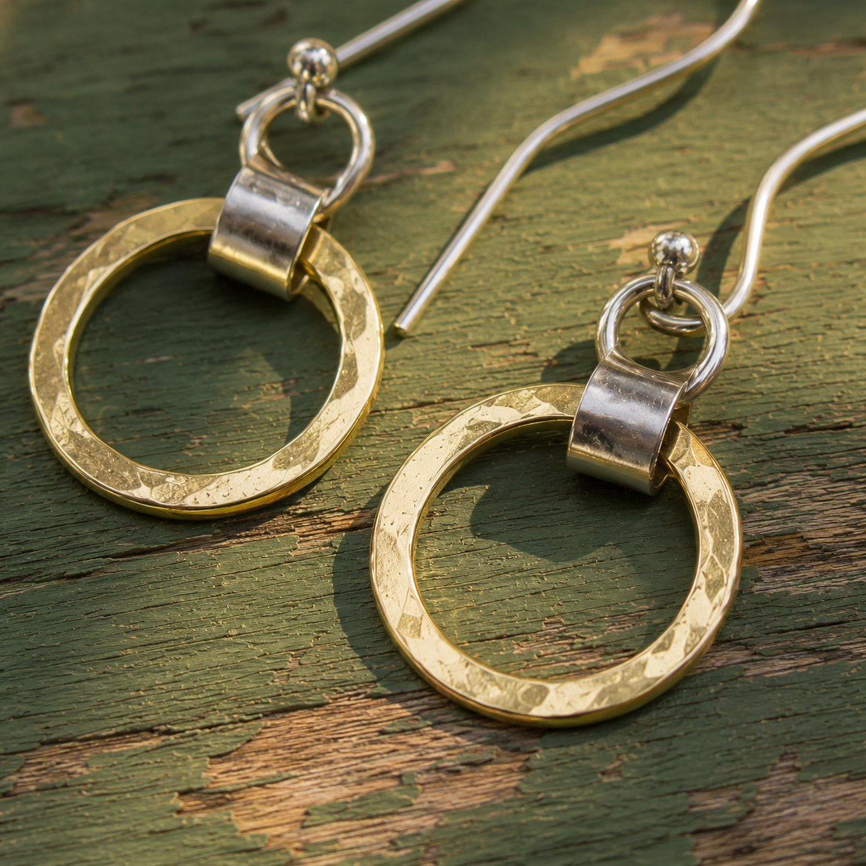 Handmade Hammered Sterling Silver & 14K Gold Plated Bohemian Earrings