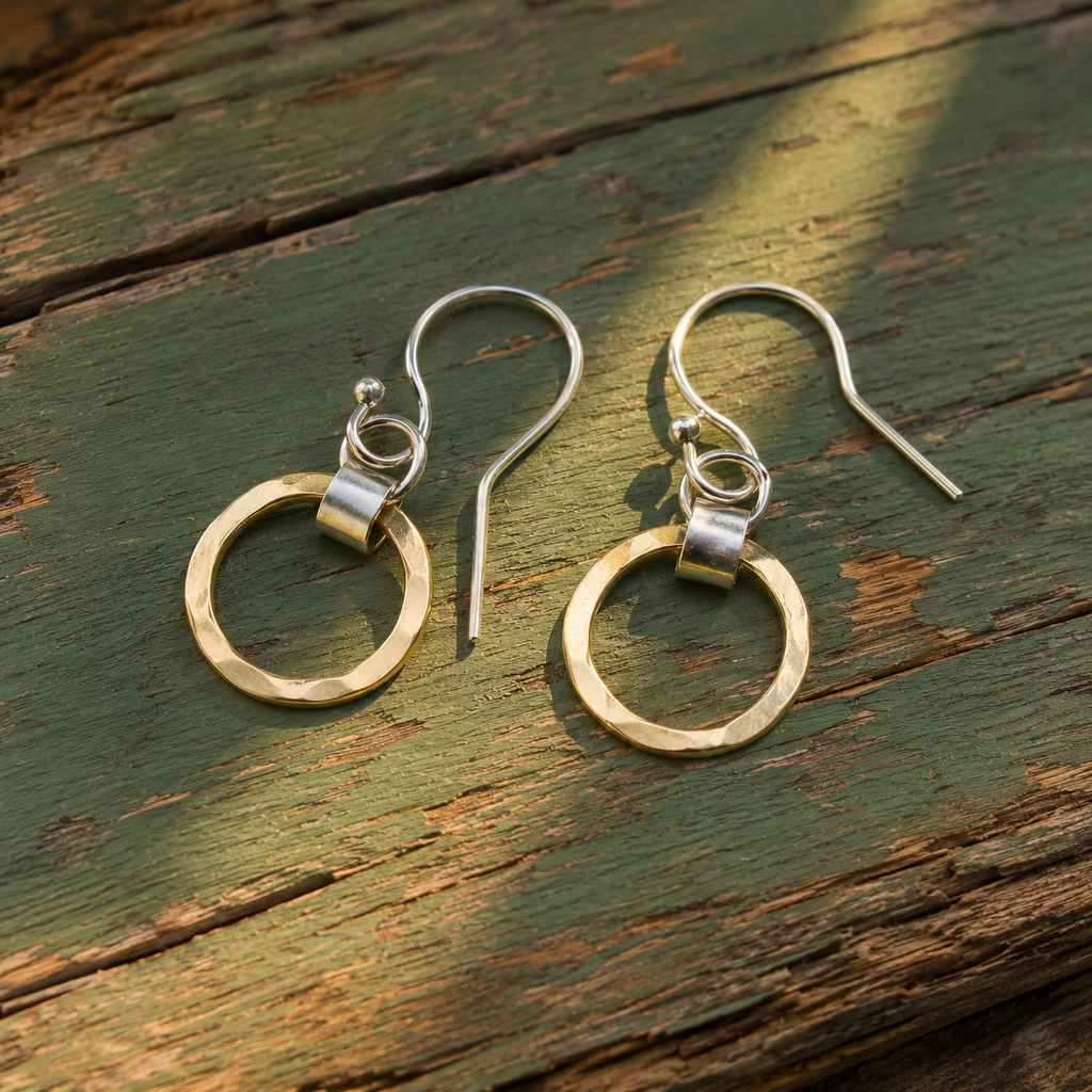 Handmade Hammered Sterling Silver & 14K Gold Plated Bohemian Earrings