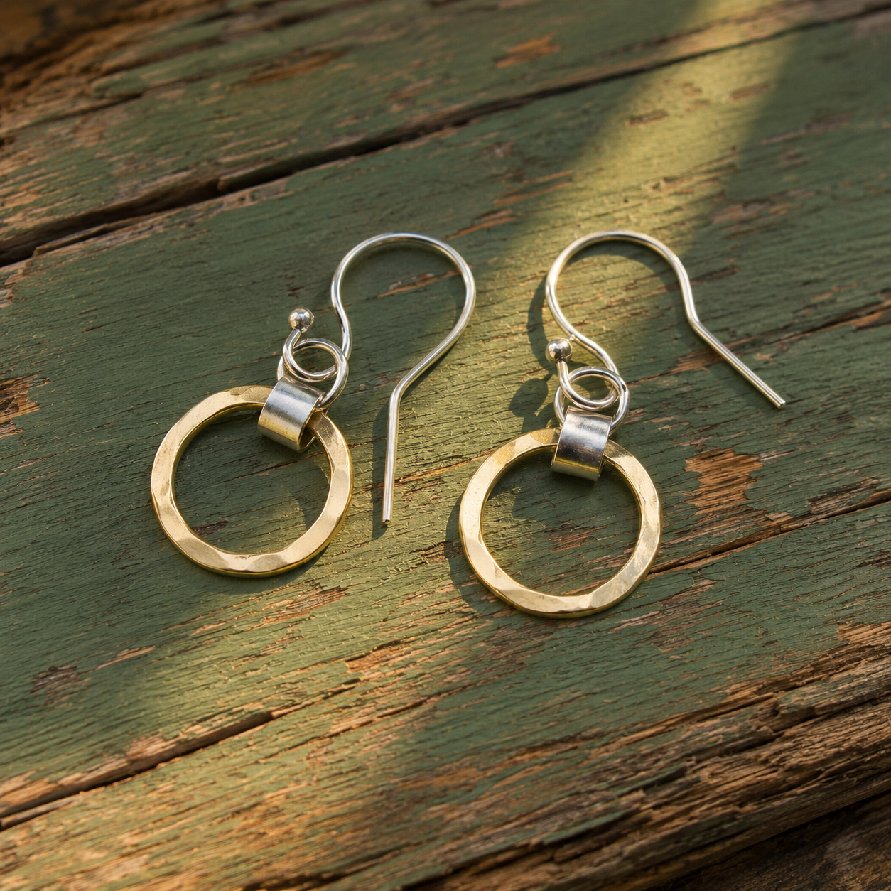 Handmade Hammered Sterling Silver & 14K Gold Plated Bohemian Earrings