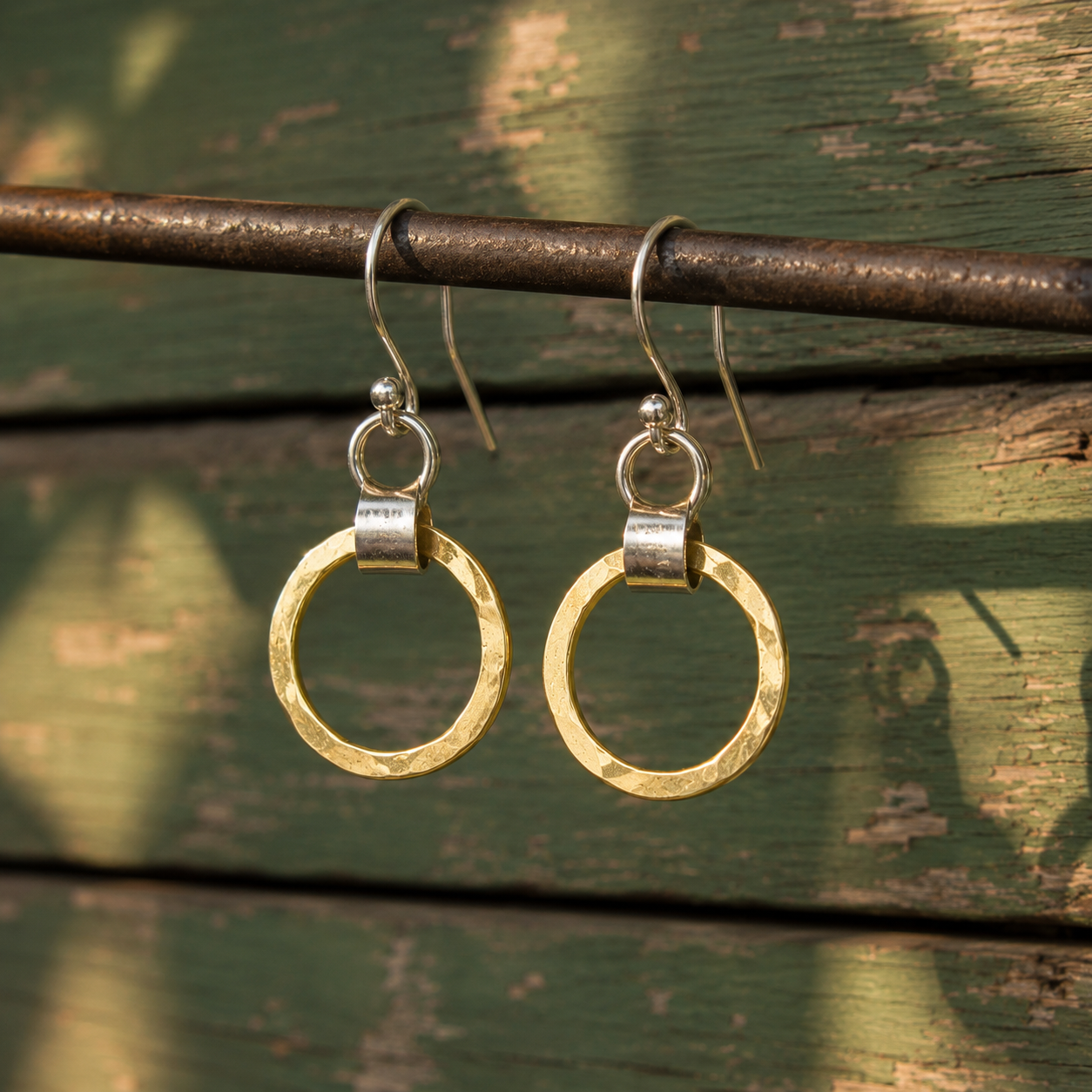 Handmade Hammered Sterling Silver & 14K Gold Plated Bohemian Earrings