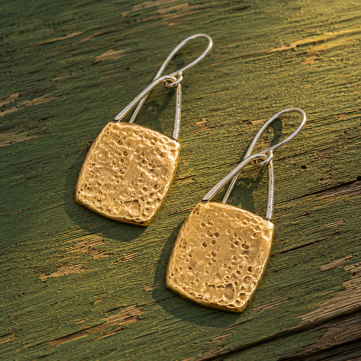 Handmade Hammered Brass & Sterling Silver Earrings