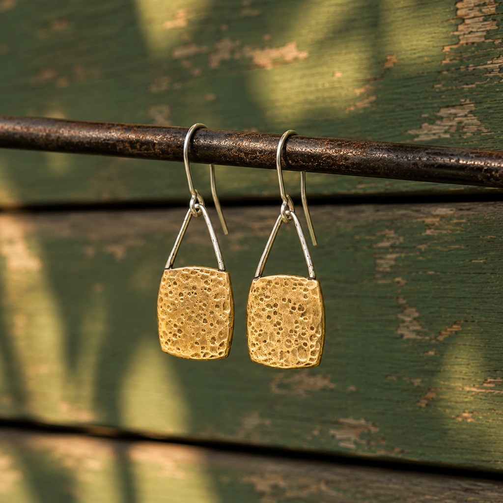 Handmade Hammered Brass & Sterling Silver Earrings