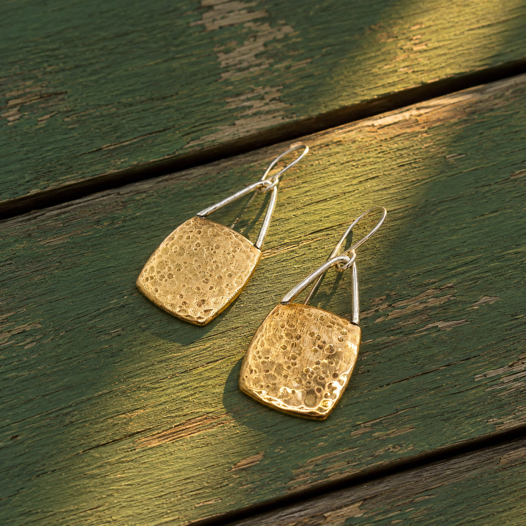 Handmade Hammered Brass & Sterling Silver Earrings
