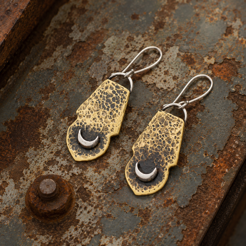 Handmade Hammered Brass & Sterling Silver Earrings