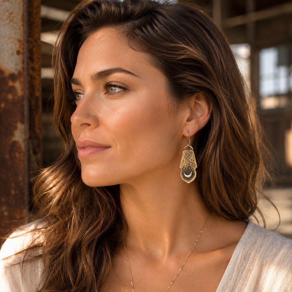 Handmade Hammered Brass & Sterling Silver Earrings