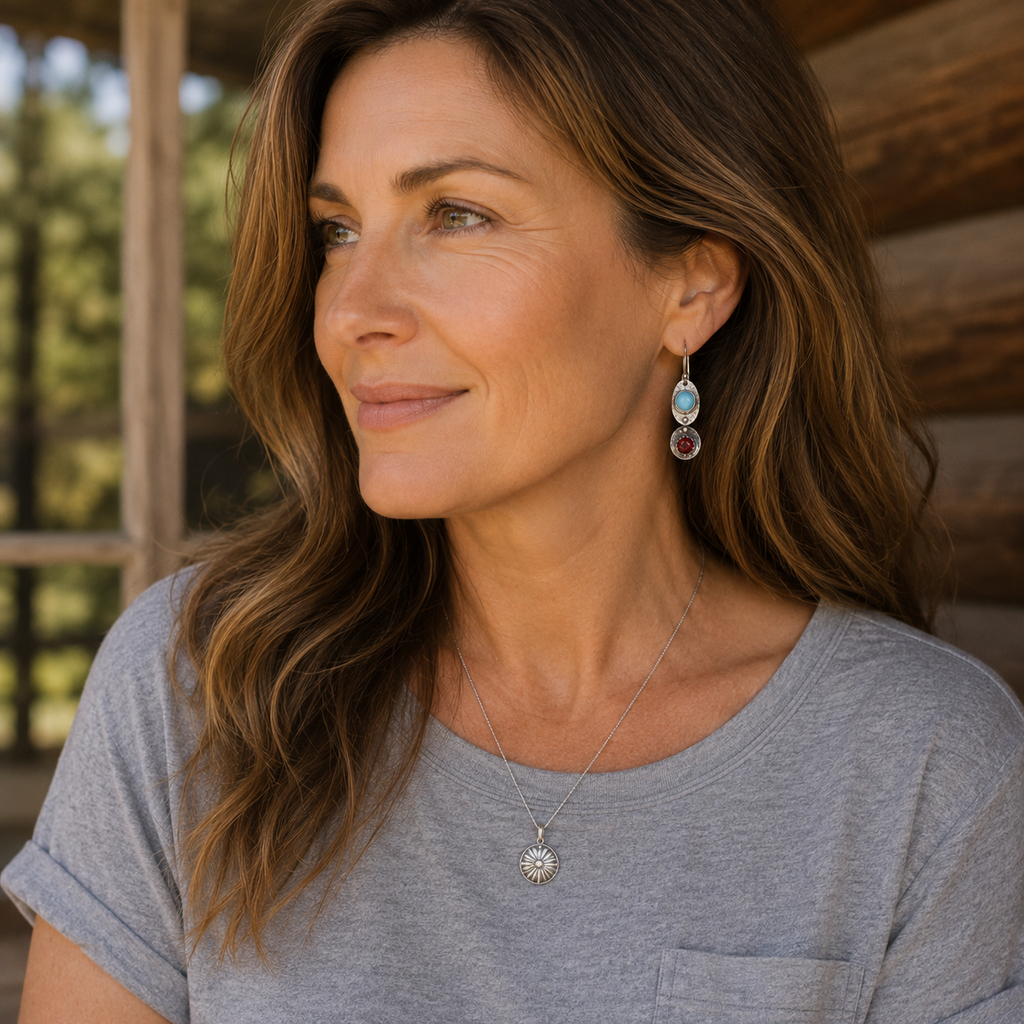 Handcrafted Sterling Silver Larimar & Garnet Earrings