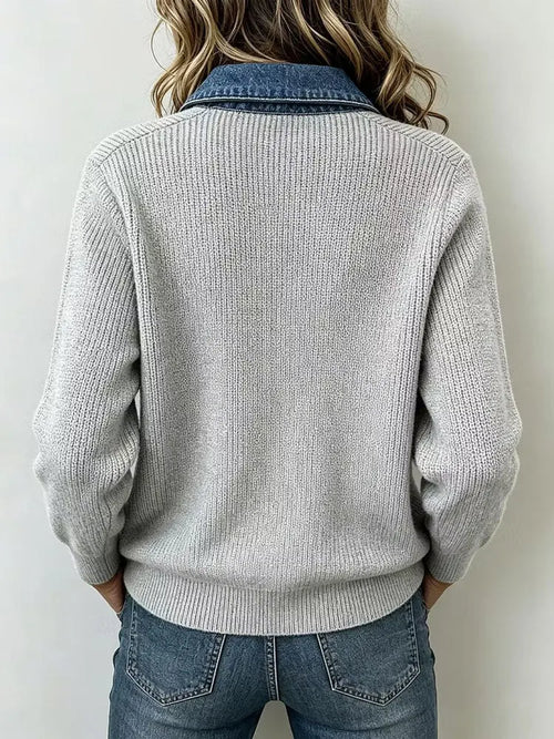 Casual Denim Pocket Knit Tops