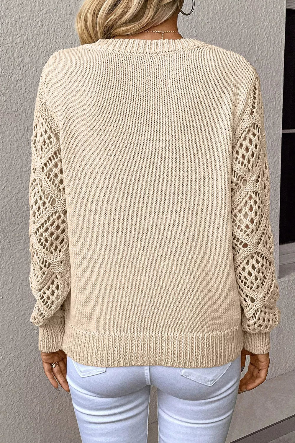 V-Neck Crochet Sleeve Sweater