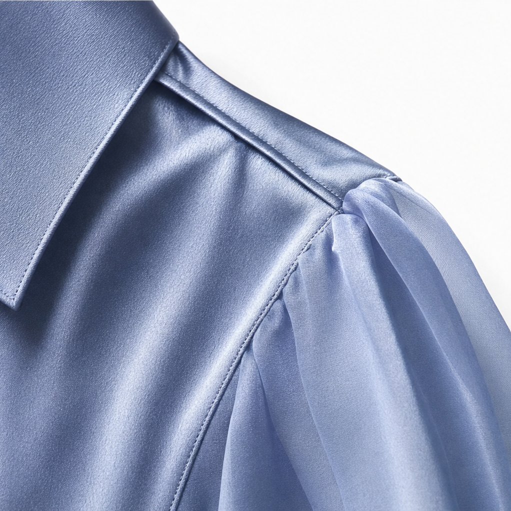 Satina Rose – Satin Chiffon Sheer Sleeve Blouse