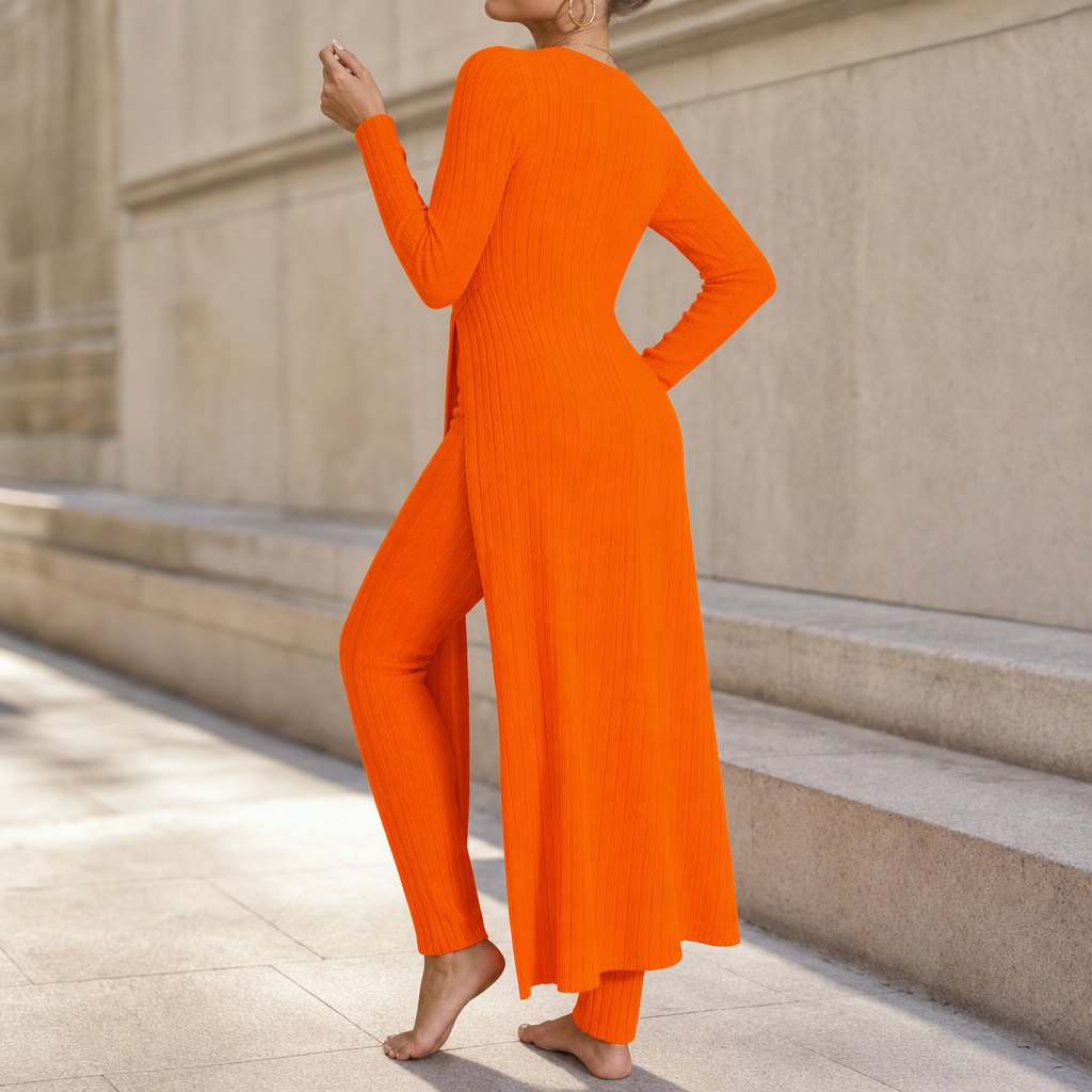 Wearbella – Ribbed Longline Top And Slim Pants Set