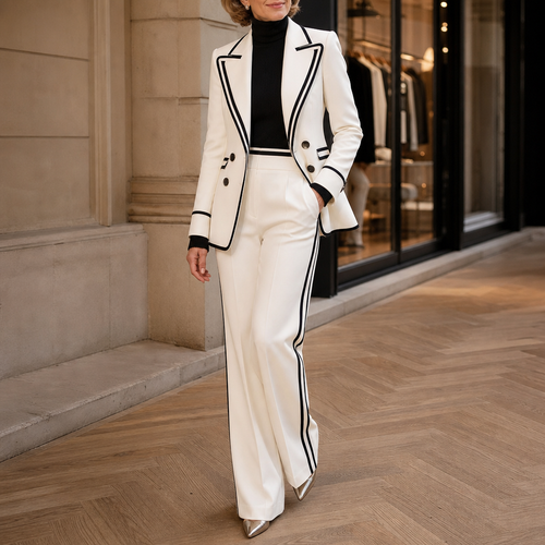 Blancour – Contrast Piping Double-Breasted Suit Set