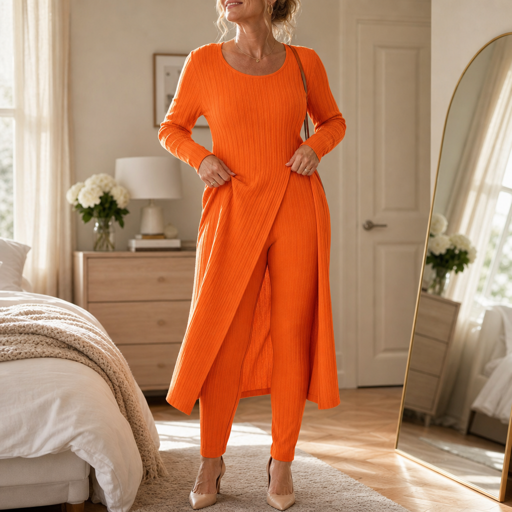 Wearbella – Ribbed Longline Top And Slim Pants Set
