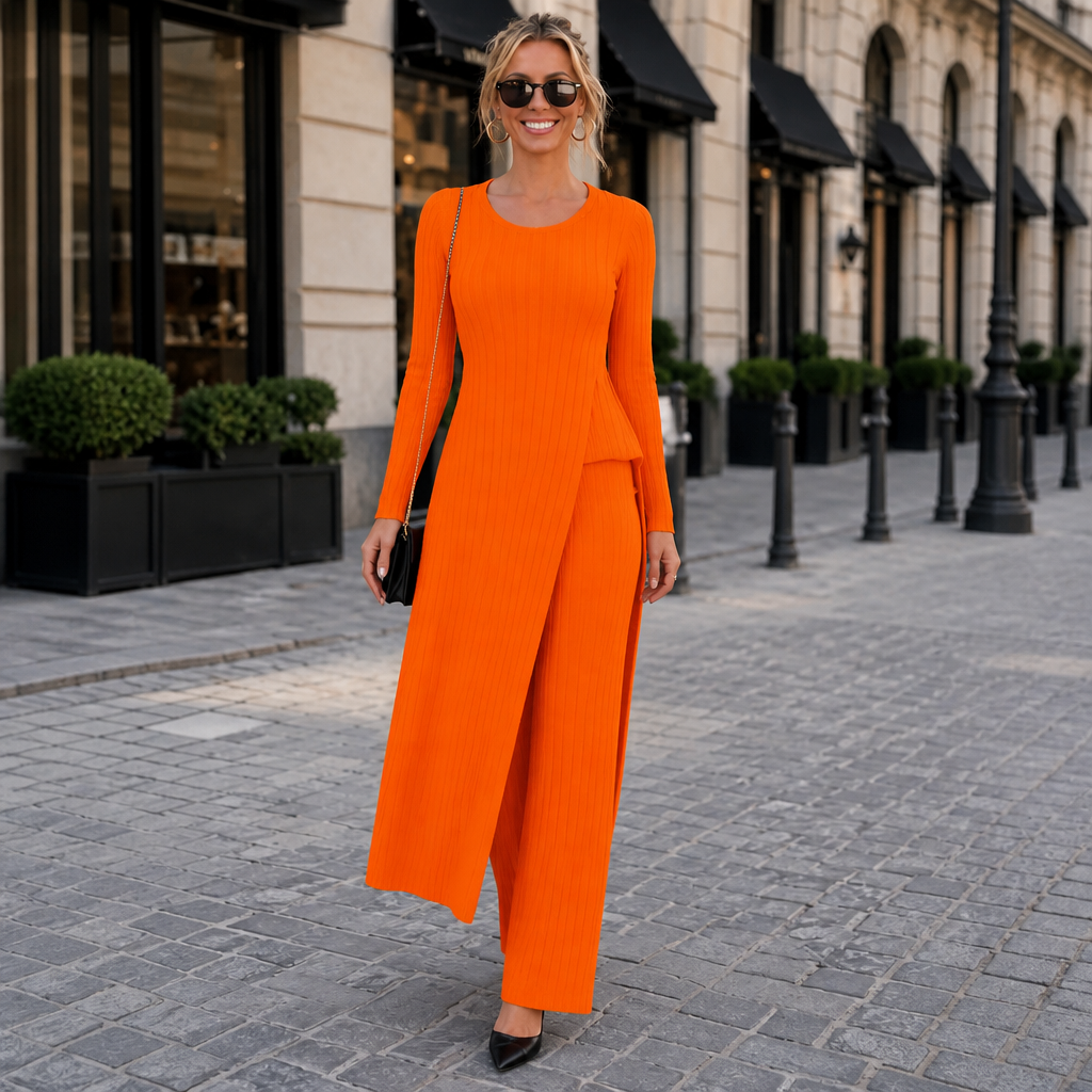 Wearbella – Ribbed Longline Top And Slim Pants Set