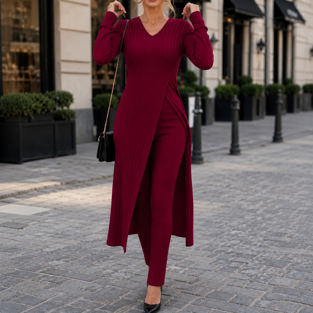 Wearbella – Ribbed Longline Top And Slim Pants Set