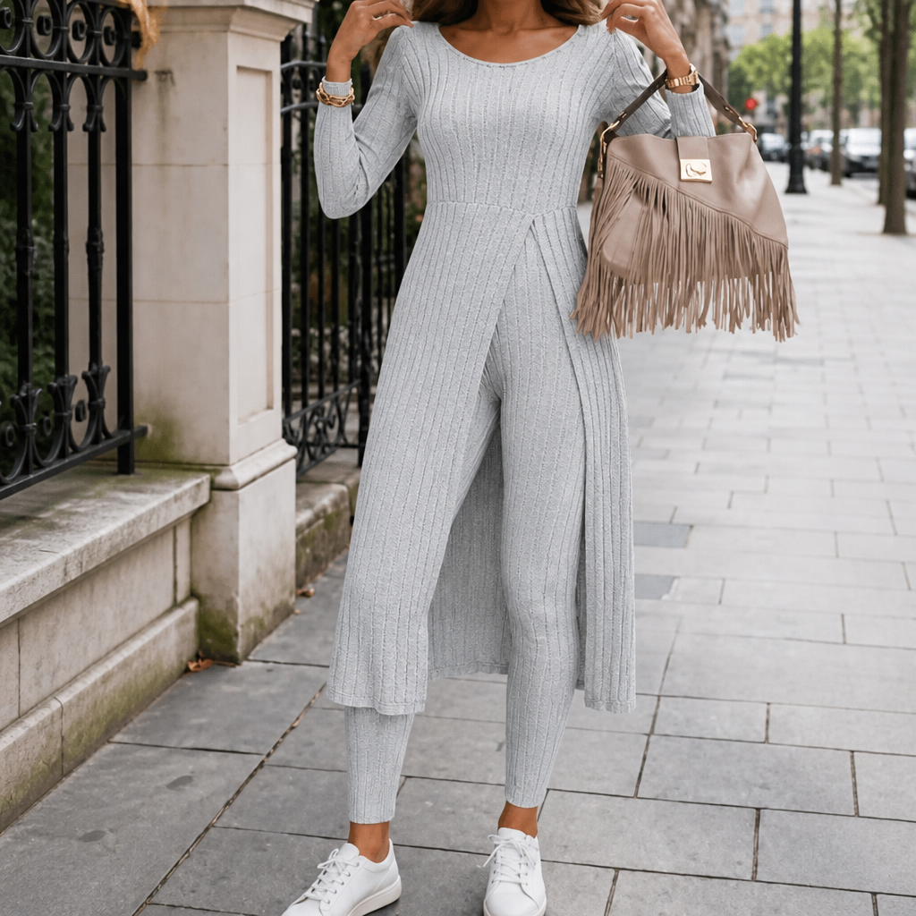 Wearbella – Ribbed Longline Top And Slim Pants Set